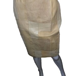Chetta B Patchwork Leather Pencil Skirt - Tan and Cream